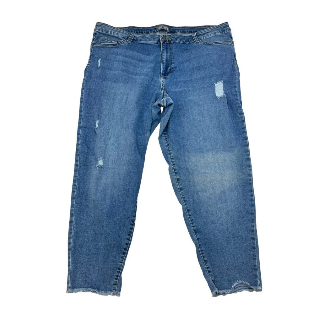 Falls Creek Womens Ankle Jeans Distressed High Rise Size 24 Raw Cuff